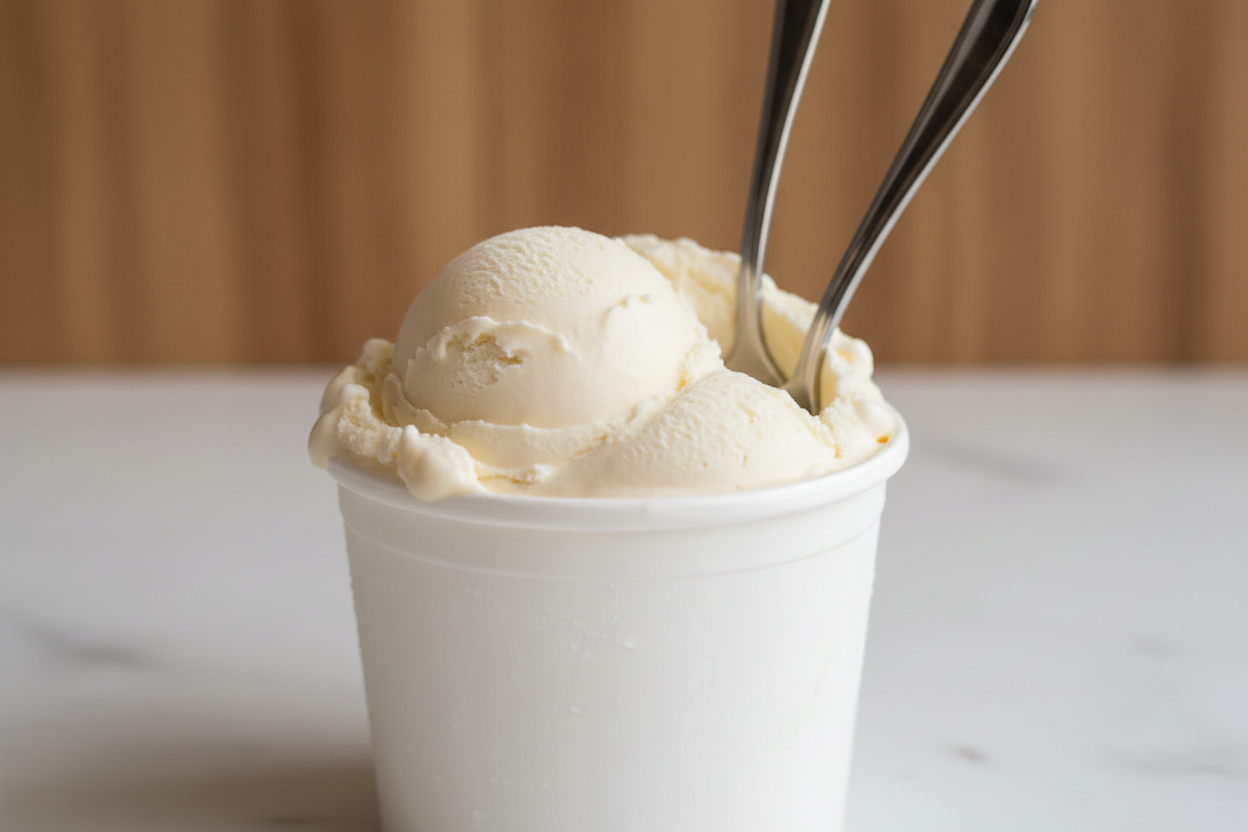 make the flavour vanilla, remove the ninja creami wording and put the spoons inside the pint